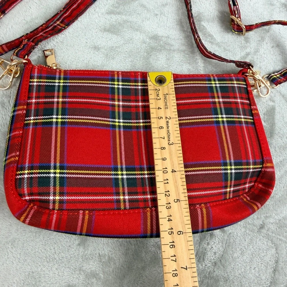 Red Plaid‎ Tartan Crossbody Bag Small Shoulder Purse Gold Hardware